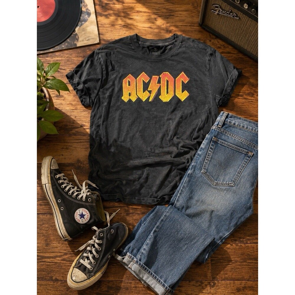 ACDC Vintage Orange Fire Logo Men’s T Shirt Rock Band Music Sz 2XL